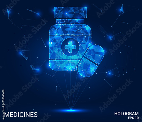 Fototapeta Naklejka Na Ścianę i Meble -  Holographic Pharma: Explore the future of pharmaceuticals through this captivating vector art, featuring holographic pills and capsules. A glimpse into the next level of digital healthcare.