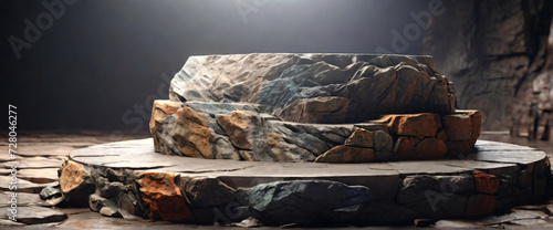 Stone podium for display product. Background for cosmetic product branding, identity and packaging inspiration