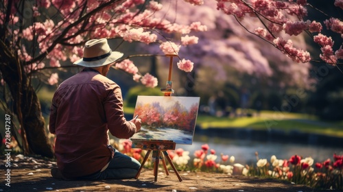 Artist Painting Spring Flowers