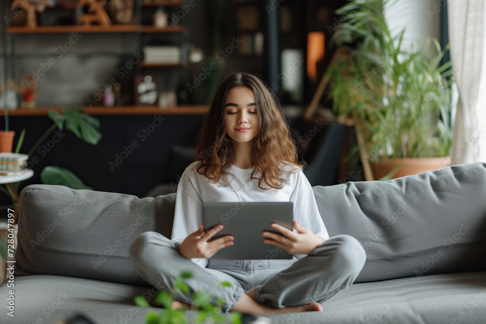 girl using tablet computer at home girl using tablet computer at home