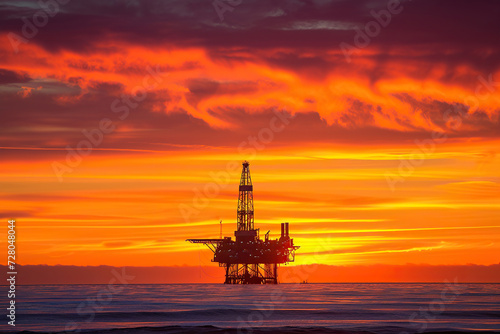 oil rig at sunset ocean  © Misau