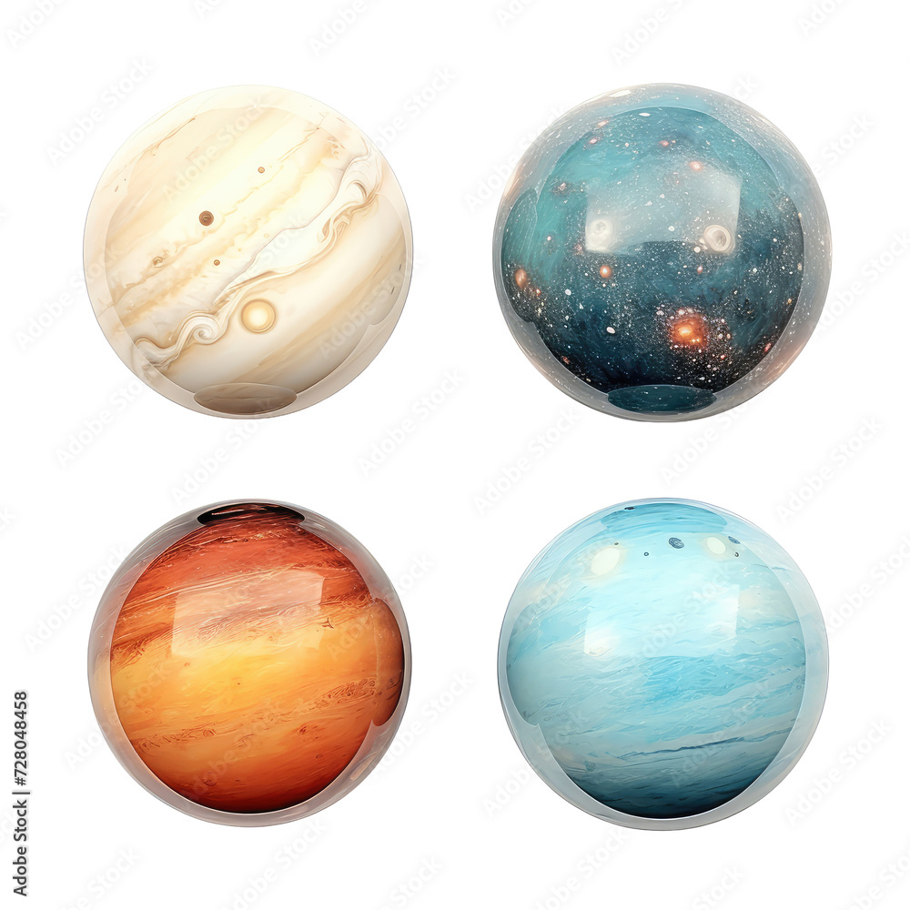Set of planets on white or transparent background