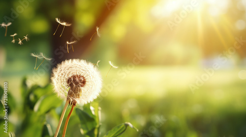 dandelion  flowers on a summer meadow with warm light