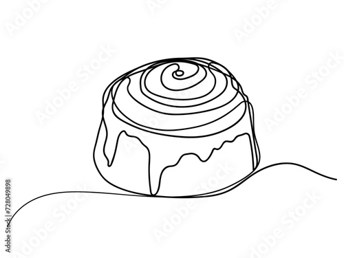 Cinnabon bun one line art. Continuous line drawing of poppy seed roll, cake, butter roll