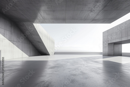 Obraz na płótnie 3D visualization of sleek modern architecture with a blank concrete floor for vehicle display w salonie