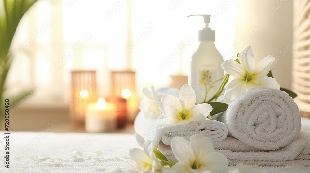 spa setting with towel and candle