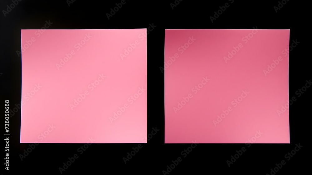 Two Pink square Paper Notes on a black Background. Brainstorming Template with Copy Space
