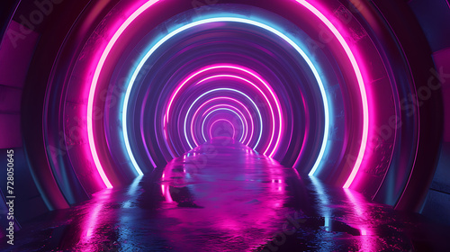 Enigmatic 3D render of a neon-lit portal or gateway  with dynamic shapes and colors hinting at a mysterious dimension