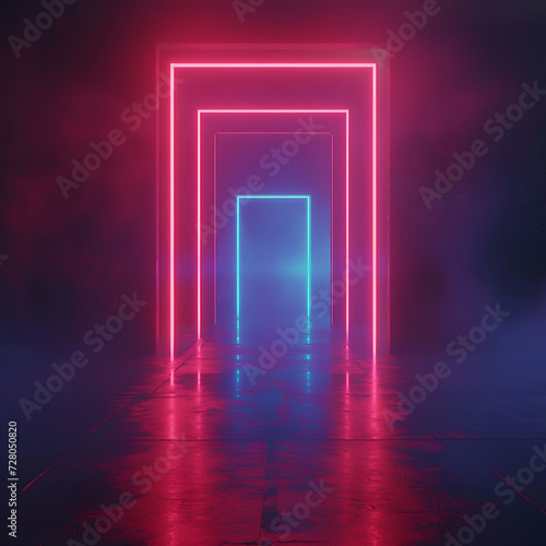 Enigmatic 3D render of a neon-lit portal or gateway, with dynamic shapes and colors hinting at a mysterious dimension