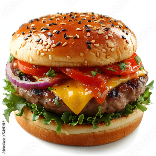 Cheeseburger isolated on white background, simple style, png
