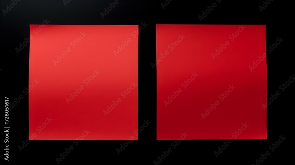 Two Red square Paper Notes on a black Background. Brainstorming Template with Copy Space