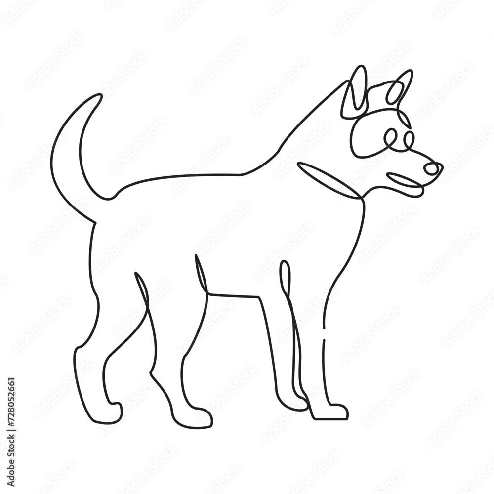 Dog pet one line continues outline vector art illustration and tattoo design