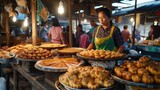 Myanmar's traditional dessert, divided into neatly arranged pieces for sale, crafted from sticky rice, offering a tantalizing glimpse into the country's rich culinary heritage and cultural flavors.