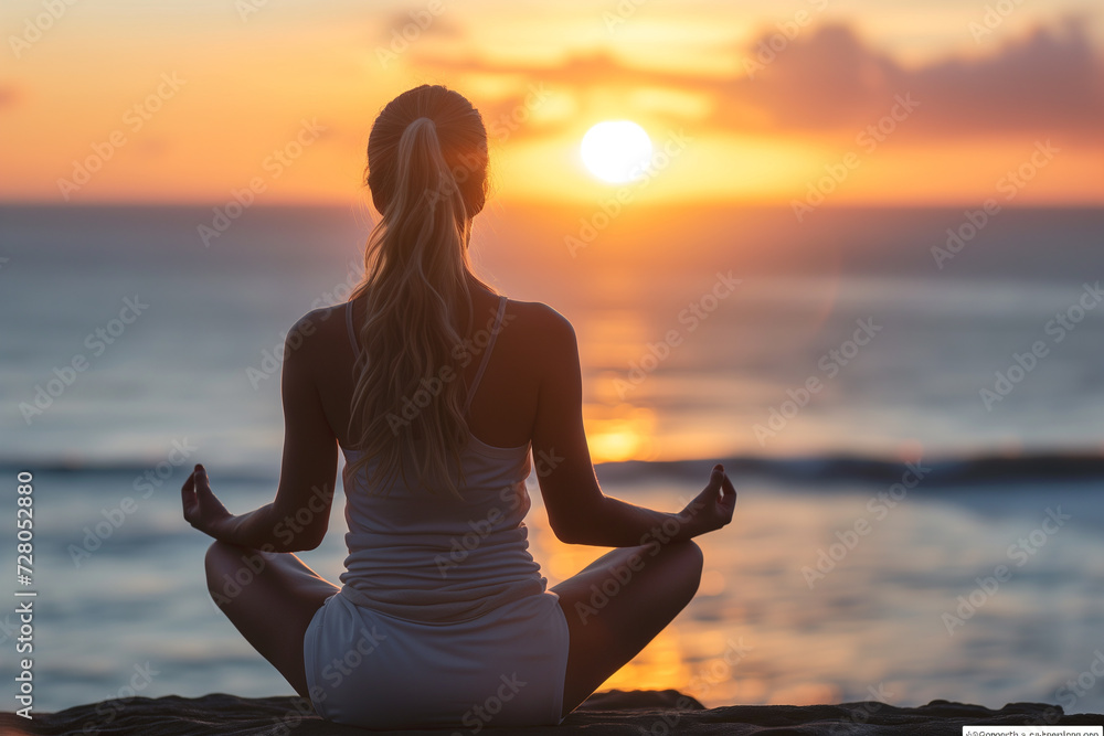 Peaceful sunset yoga by the seaside, a mindfulness session