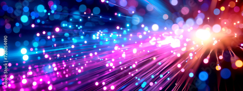 Optical fiber - background with bright and neon lights.