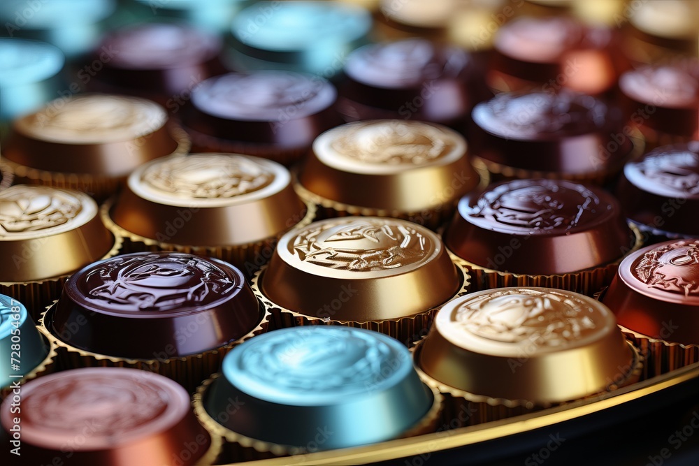A close-up image of various delicious praline chocolates A close-up image of various delicious praline chocolates