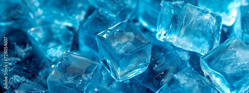 Ice cubes floating in water – crystal cubism. © PETR BABKIN