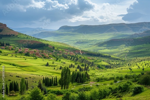 Panorama sunny green slopes of Ifrane at Moyen Atlas mountains  Morocco