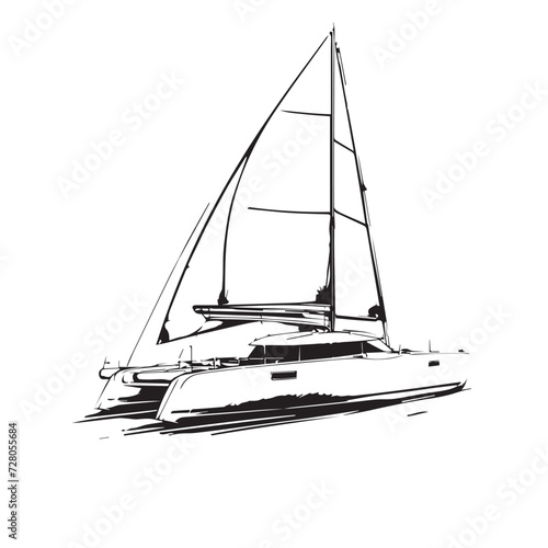 Catamaran in cartoon, doodle style. Image for t shirt. Isolated 2d vector illustration in logo, icon, sketch style, Eps 10. AI Generative