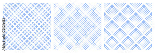 Set of Seamless Geometric Checked Light Blue Patterns.