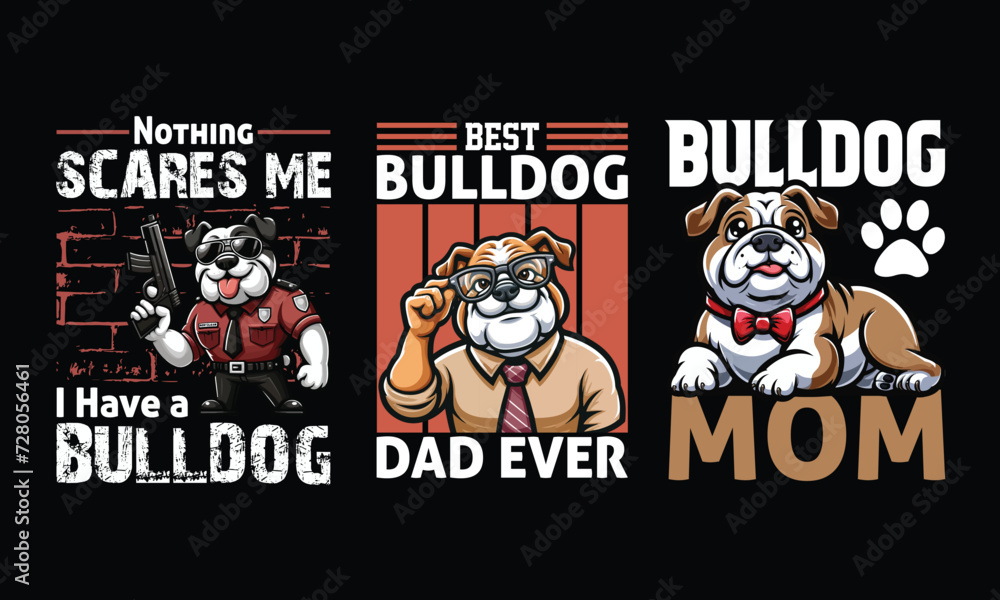 Bulldog t shirt bundle, print ready bulldog t shirt design