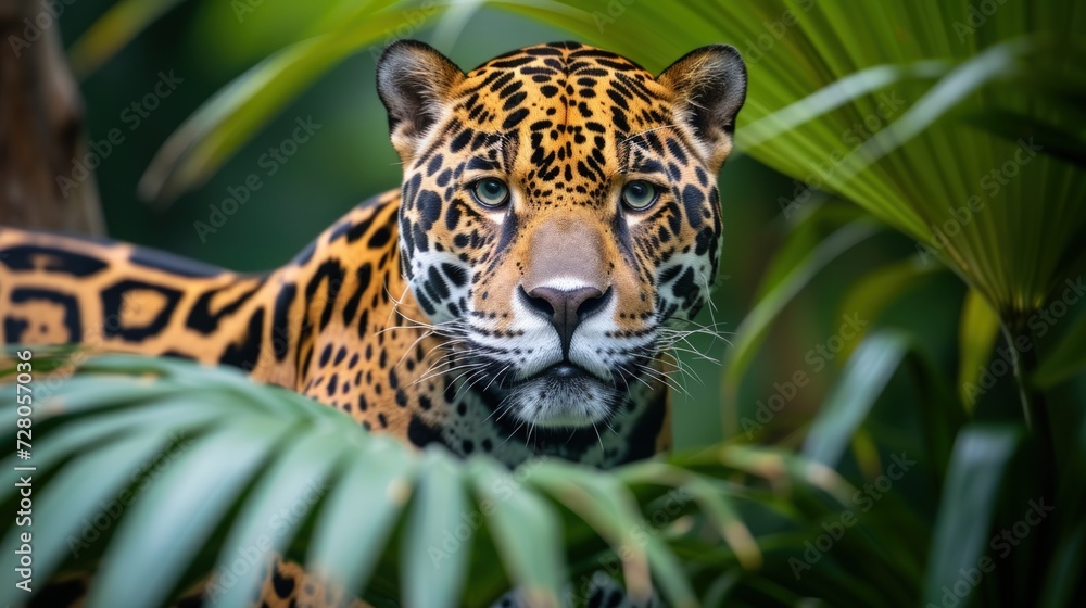 Portrait of a Jaguar in the American forest, Panthera is a species of wild cat. generative AI image Portrait of a Jaguar in the American forest, Panthera is a species of wild cat. generative AI image
