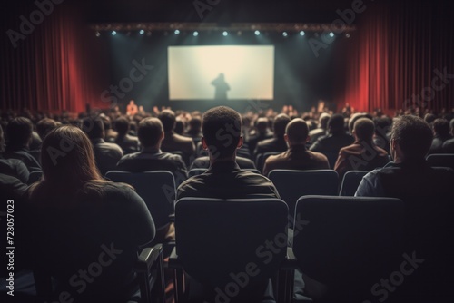 An audience in a conference hall focuses on a presenter, intentionally out of focus on stage, highlighting the engagement and interest of the viewers