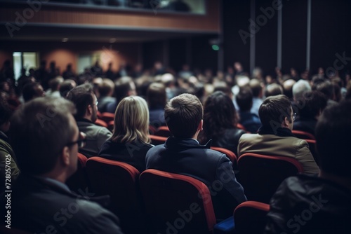 A focused audience sits in a conference hall, attentively looking towards the stage, capturing the essence of a professional gathering or seminar