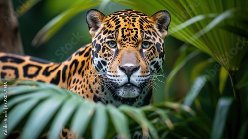 Portrait of a Jaguar in the American forest  Panthera is a species of wild cat. generative AI image