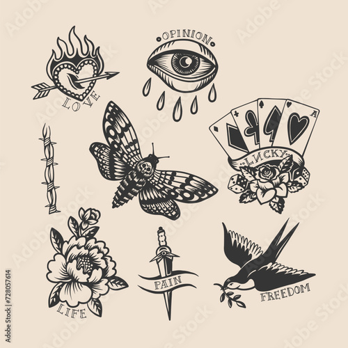 Small tattoo on the white background isolated. Vector.