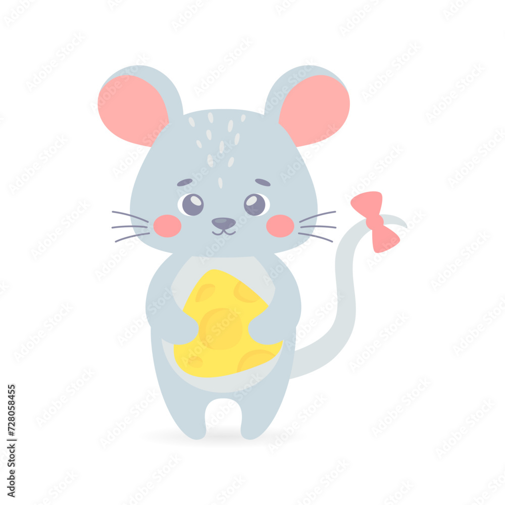 custom made wallpaper toronto digitalCute little mouse holding cheese. Funny hand drawn animal character for greeting cards, stickers, posters, invitations and nursery print. Vector illustration isolated on a white background.