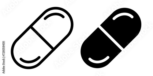 Analgesic Tablets Line Icon. Pain Relieving Pills and Capsules Icon in Black and White Color. photo