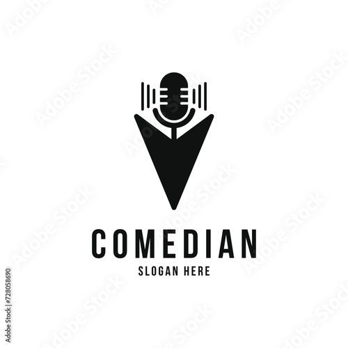 Comedian logo design concept with microphone
