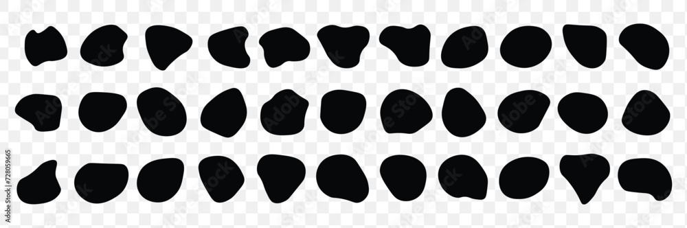 Blob shape organic set. Random black cube drops simple shapes. Collection forms for design and paint liquid black blotch shapes Vector liquid shadows random shapes. Black cube drops simple shapes.123 - obrazy, fototapety, plakaty 