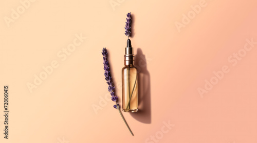 Dive into the world of aromatherapy with a captivating image of essential oil bottles, complemented by a bouquet of fresh lavender. A harmonious and aromatic concept for alternative medicine or perfum