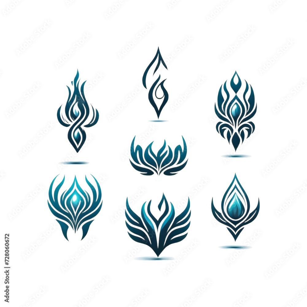Collection of Blue Abstract Tribal Tattoo Designs with Different Shapes and Patterns