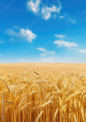 Close up view on wheat field during nice sunny golden hour. Generative Ai.