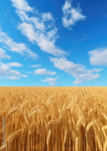 Close up view on wheat field during nice sunny golden hour.  Generative Ai.