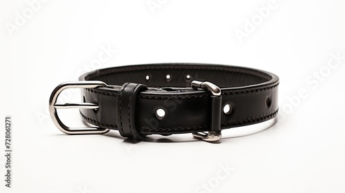 Black leather belt isolated on white background photo