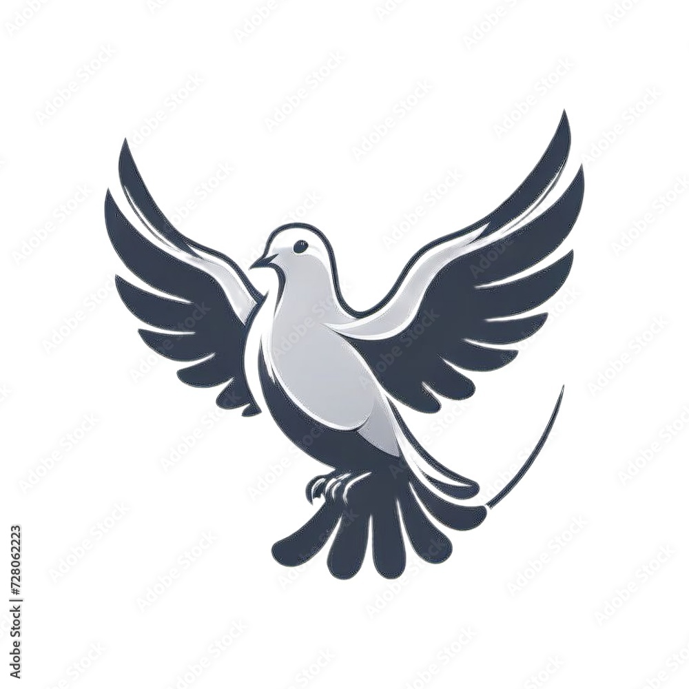 Elegant Pigeon Logo Illustration in Flight with Spread Wings, Monochromatic Design Elegant Pigeon Logo Illustration in Flight with Spread Wings, Monochromatic Design