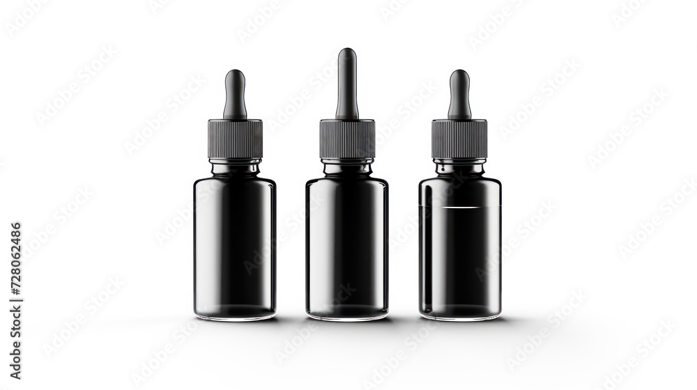 Elevate your cosmetic experience with a sleek black glass jar featuring a pipette on a pristine white background. A chic and minimalist image for beauty and skincare concepts. Elevate your cosmetic experience with a sleek black glass jar featuring a pipette on a pristine white background. A chic and minimalist image for beauty and skincare concepts.