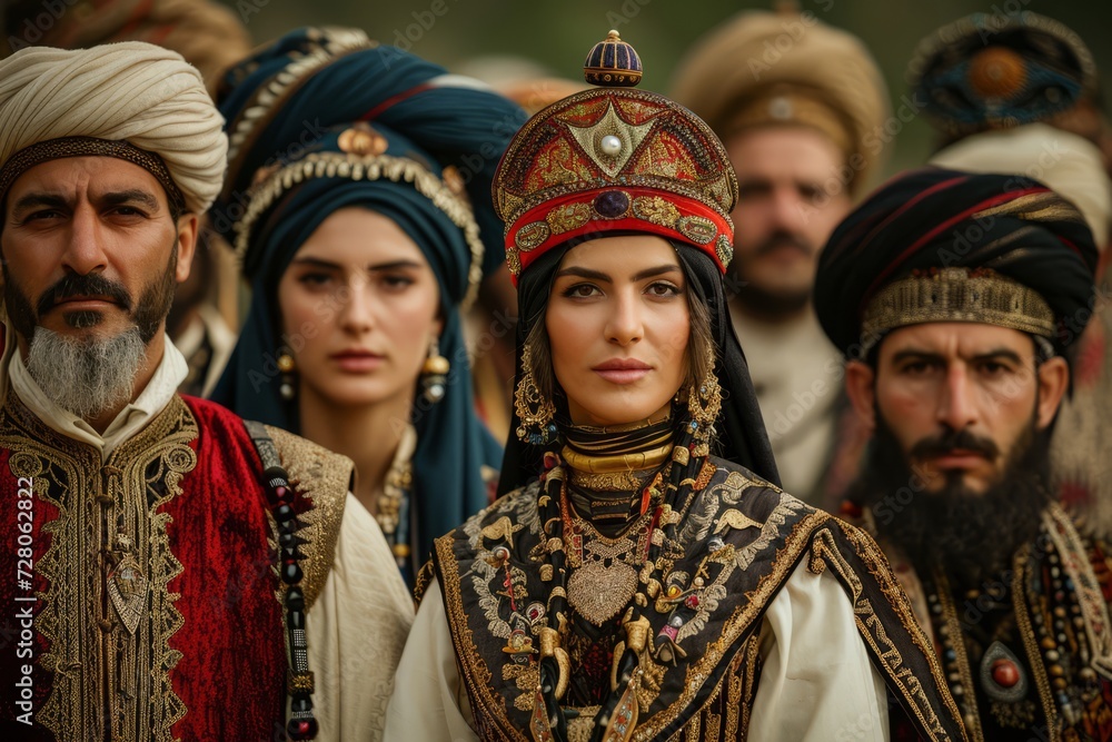 Turkey people portrait. Turkish people in national clothes of Turkey realistic detailed photography texture. Horizontal format