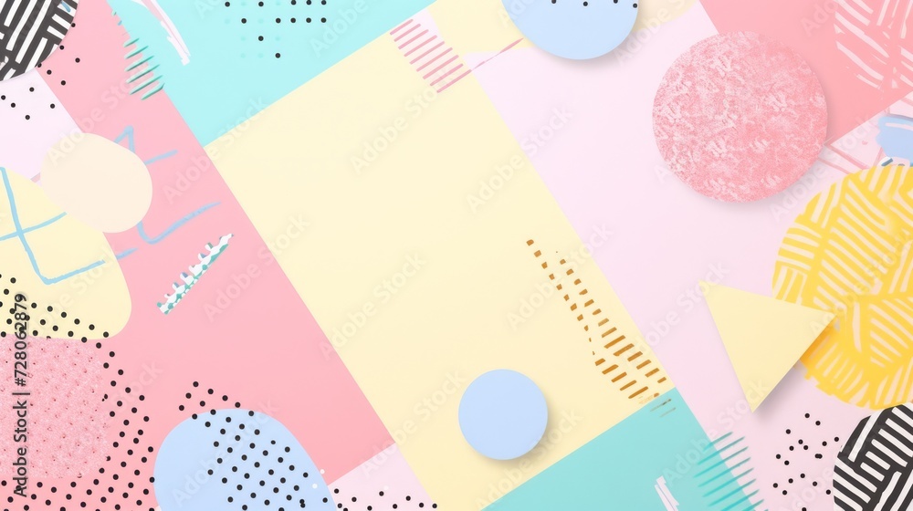 Vibrant abstract design with patterns and splashes of pink and yellow, Memphis style background Vibrant abstract design with patterns and splashes of pink and yellow, Memphis style background