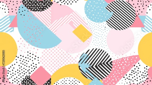 Vibrant abstract design with patterns and splashes of pink and yellow, Memphis style background