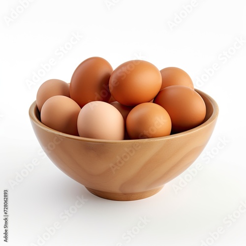 Bowl full of brown eggs isolated on white background