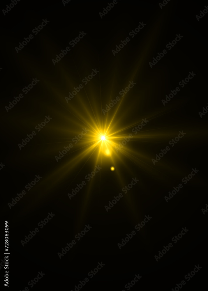 gold sunburst effect background,Lens flare light on black background or Lens flare glow light effect on black background.Easy to add overlay or screen filter over photos