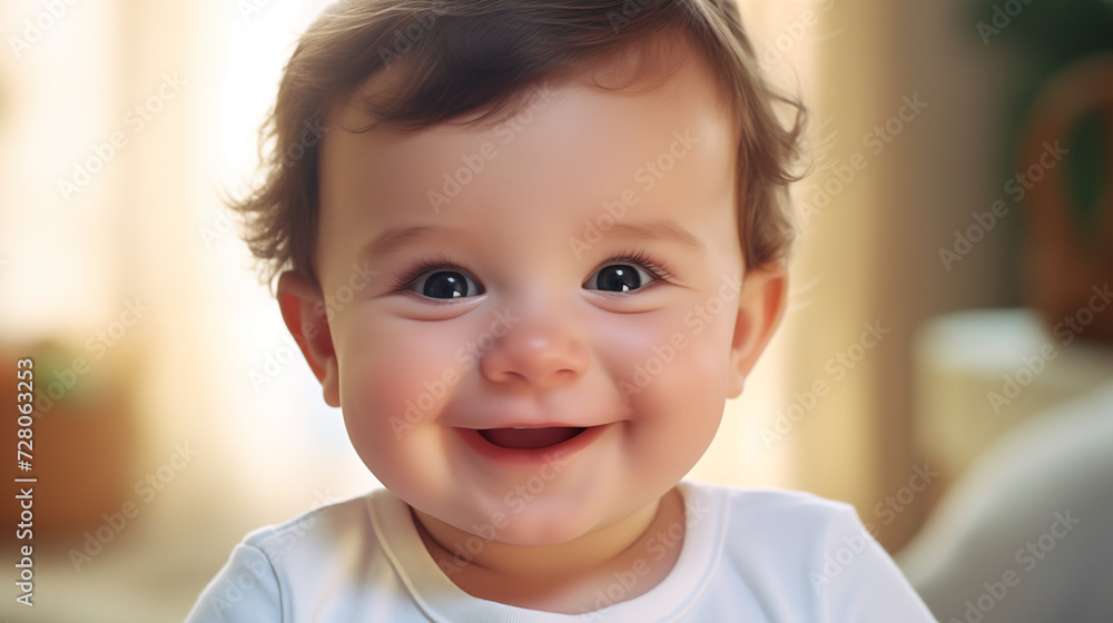 close up of a very cute baby smiling and laughing