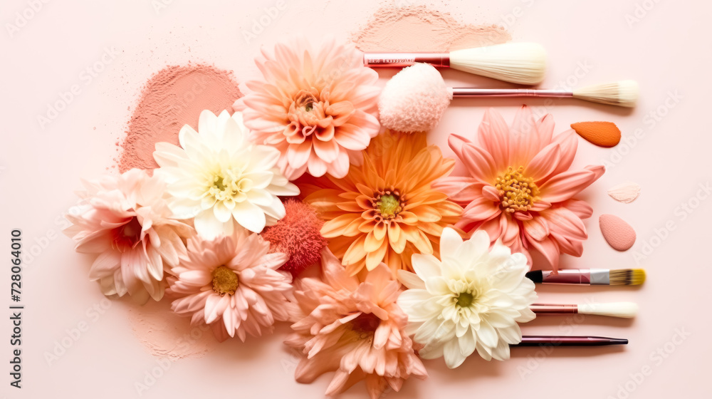 Experience the harmony of autumn flowers and face powder, embodying the concept of naturalness in cosmetics. A captivating image for beauty and skincare designs. Experience the harmony of autumn flowers and face powder, embodying the concept of naturalness in cosmetics. A captivating image for beauty and skincare designs.