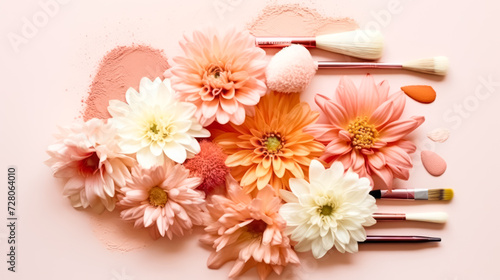 Experience the harmony of autumn flowers and face powder  embodying the concept of naturalness in cosmetics. A captivating image for beauty and skincare designs.