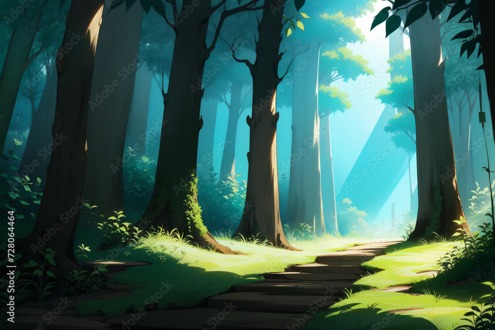 landscape with forest and sun - Ai Generated